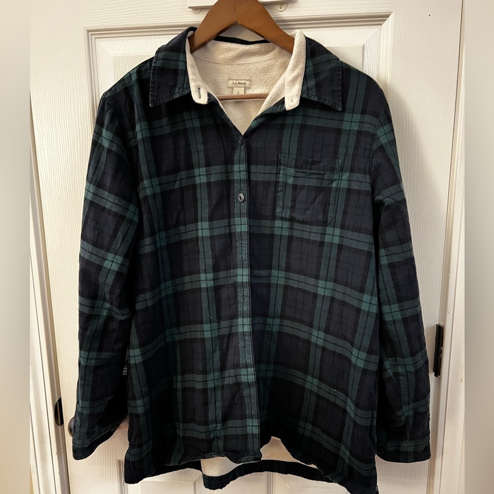 L.L. BEAN FLEECE LINED PLAID FLANNEL SHACKET SIZE LARGE